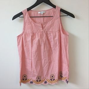 Madewell Embroidered Gingham Red Plaid Sleeveless Tank Top